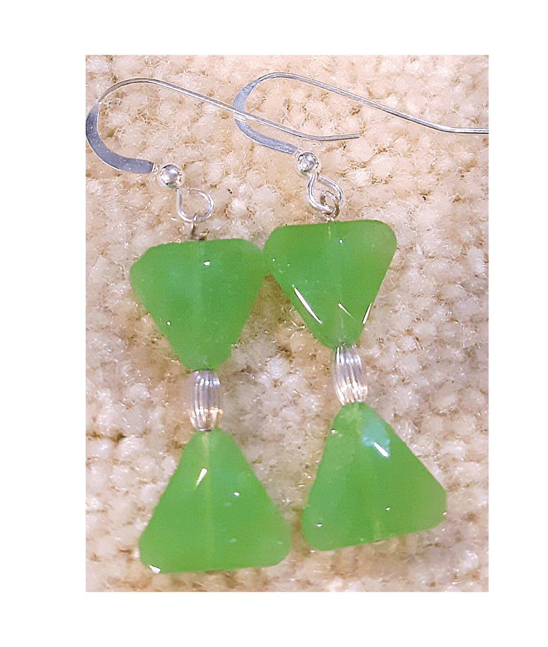 Green Chalcedony and Silver Bead Sterling Silver Dangle Earrings approx. 1 1/2" L X 1/4" W