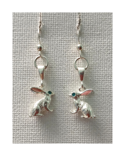 Exclusive Sterling 3-D 2-sided Hand-enameled Easter Bunny with Blue Eyes and Cute Pink Ears Earrings 1 1/2"L X 7/16"W TWO ONLY