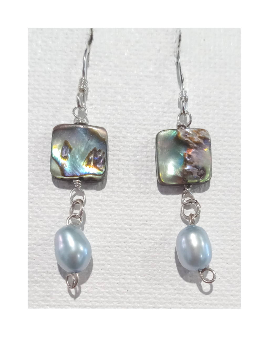 Abalone Shell and Grey Pearl Sterling Earrings 1 7/8" ONE ONLY