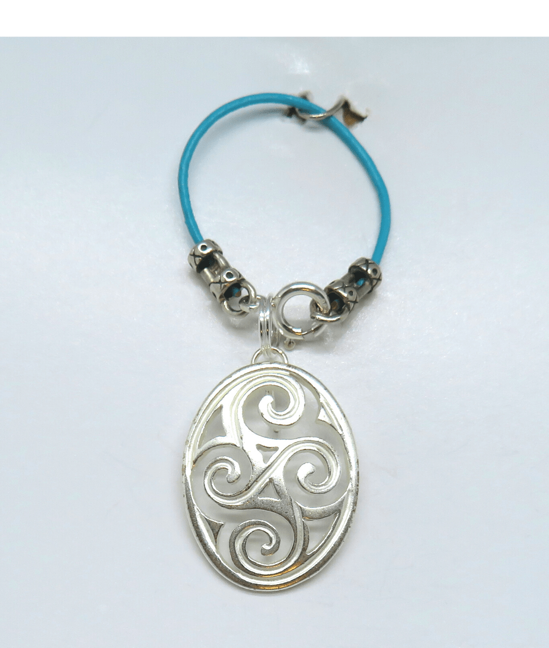 Celtic Oval Beautiful Design Removable Sterling Silver Pendant on Leather and Sterling Silver KooLoop 2 1/4", Removable Pendant is 1 1/8"