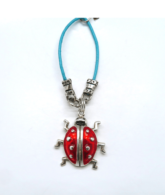 Ladybug Charm Hand-enameled Removable Charm on Leather and Sterling Silver KooLoop approximately 2 1/4", Removable Charm is 1" L
