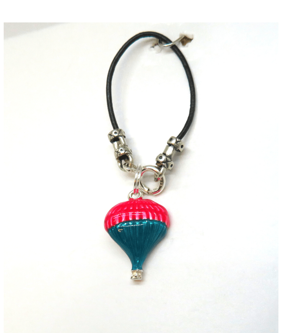 Hot Air Balloon Hand-enameled Removable Sterling Silver Charm on Leather and Sterling Silver KooLoop 2 1/8", Removable Charm is 3/4"