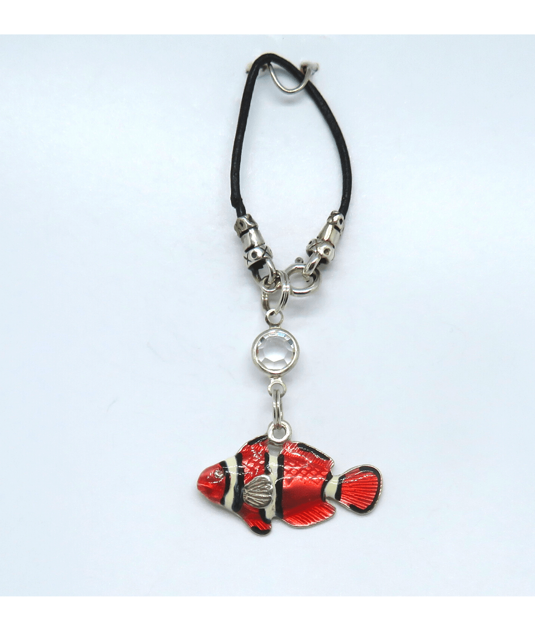 Clownfish Hand-enameled with Crystal Removable Sterling Charm on Leather KooLoop 2 1/2", Charm is 1 1/4"
