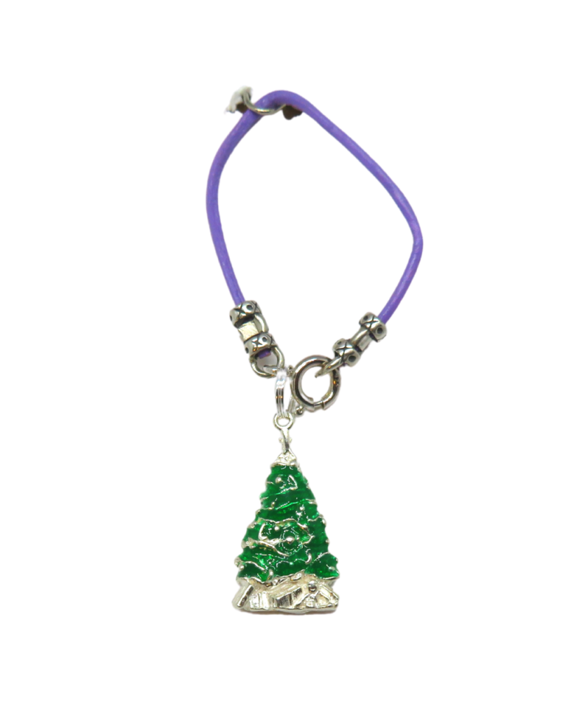 Sterling Christmas Tree 2-sided Hand-enamel Removable Charm on Leather and Sterling Silver KooLoop approx. 2 13/16"