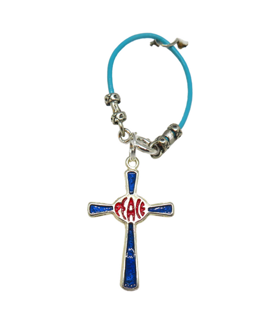 Peace Cross Hand-enameled Removable Sterling Silver Charm on Leather and Sterling Silver KooLoop approx. 2 1/16"
