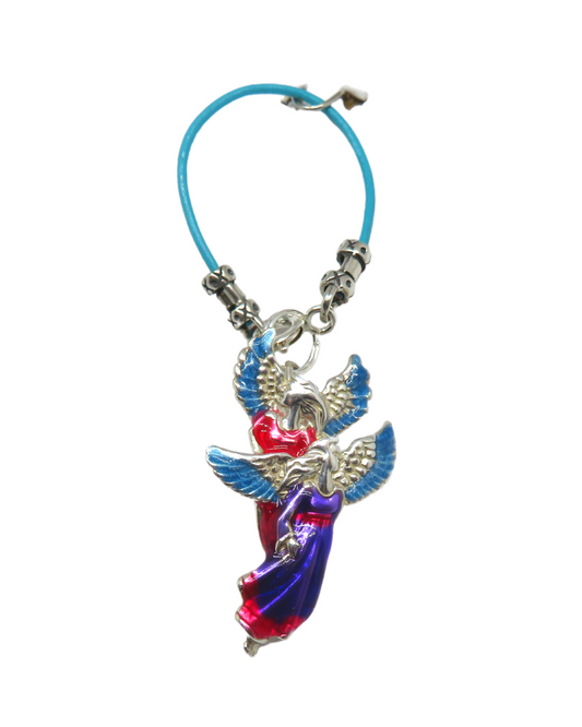 Christmas Angels Flying Together Hand-enameled Removable Sterling Silver Charm on Leather and Sterling Silver KooLoop approx. 2 3/4"