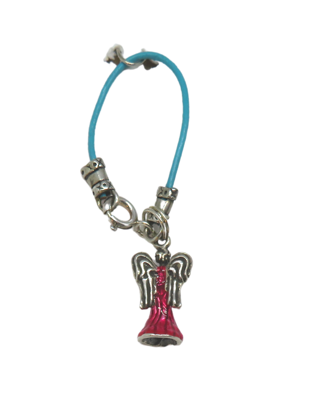 Christmas Angel 3-D with Crystals Hand-enameled Removable Sterling Silver Charm on Leather and Sterling KooLoop 2 13/16"