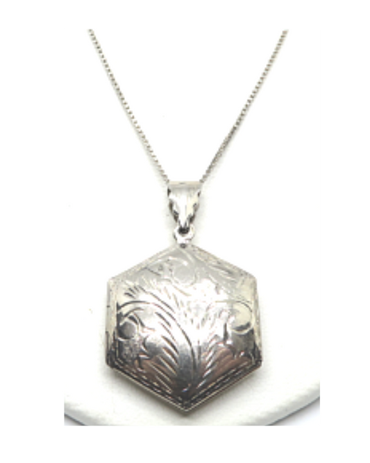 Locket Engraved Design Sterling Necklace with 18" Box Chain ONE ONLY