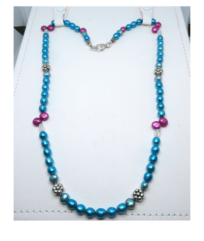 Sterling, Pearls, Crystal Quartz Necklace is 21" with Removable Pink Agate Druzy and Faceted Black Spinel Enhancer Pendant 2 1/2"L . ONE ONLY.