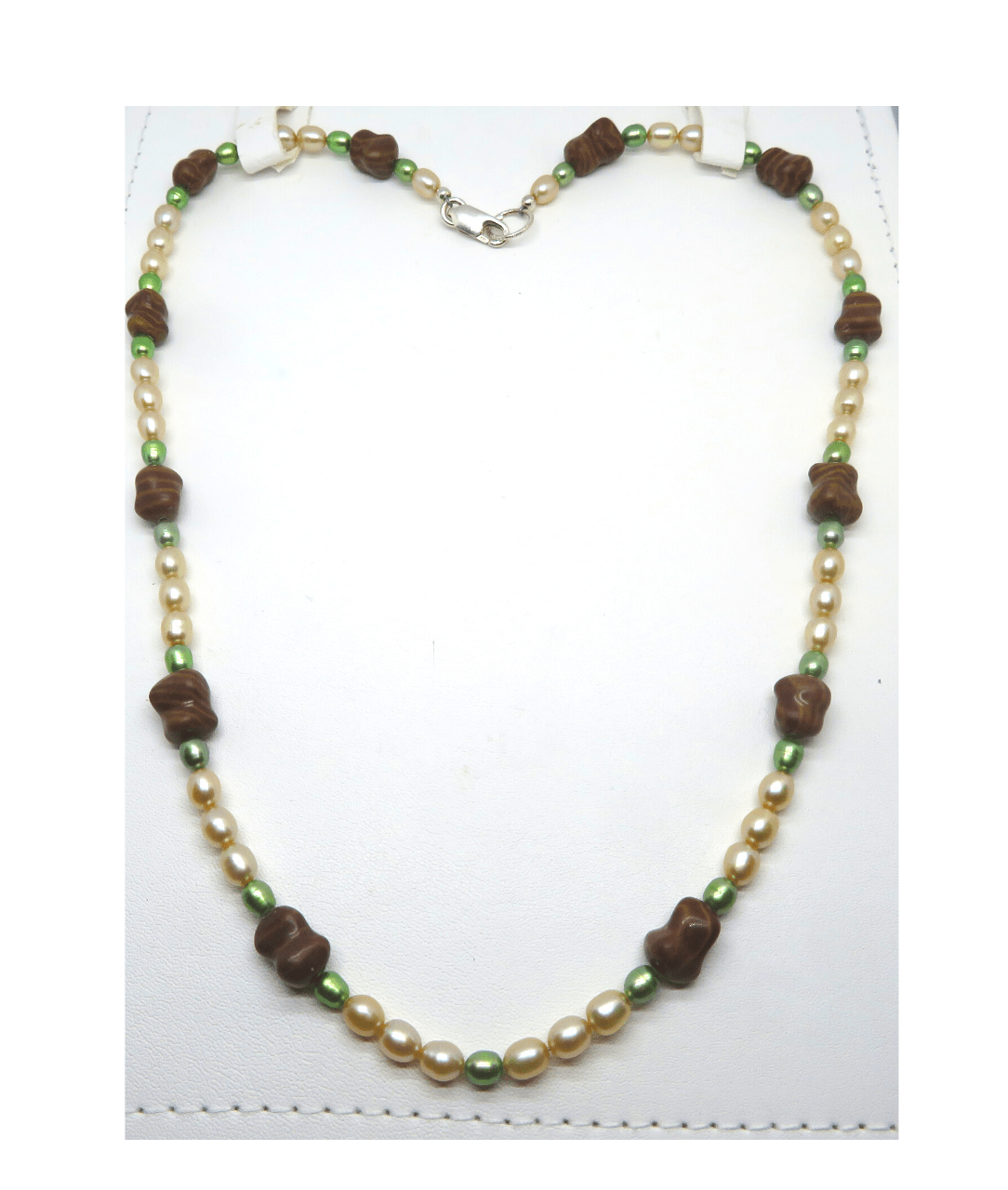 Golden, Green Pearls, Unique Carved Brown Jasper Handmade Sterling Necklace Approx. 21" Includes Removeable Quartz Druzy Enhancer Pendant 2 1/4"L X 1/2"W. ONE ONLY.
