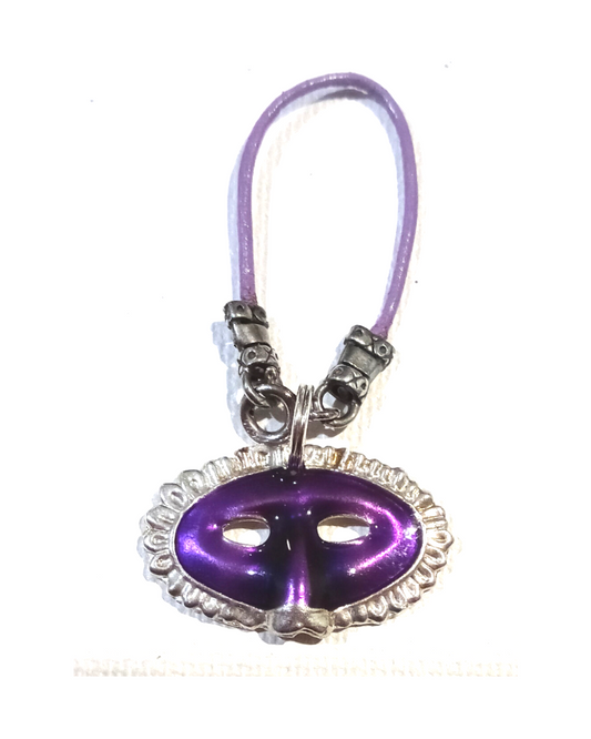 Mardi Gras Purple Hand-enameled Mask Sterling and Leather Removable KooLoops Purse Charm, 3 ONLY