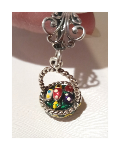 Exclusive Amazing Sterling Hand-enameled Wearable Art 3-D Easter Basket with Enamel Eggs Inside Basket Removable Pendant on 18" Box Chain