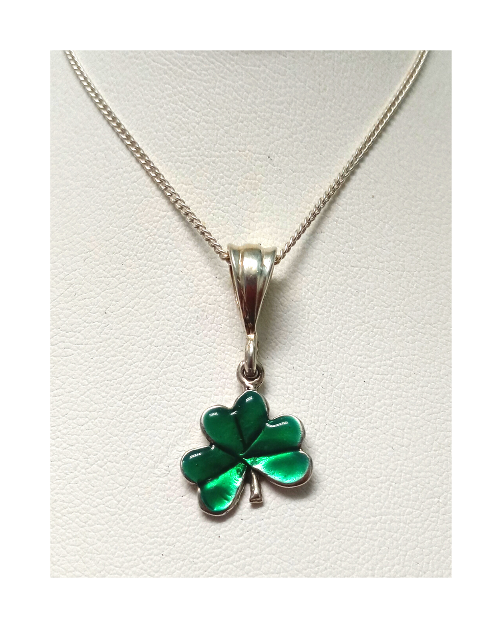 Exclusive Green Hand-enameled Sterling Shamrock Removable Pendant with Chain
